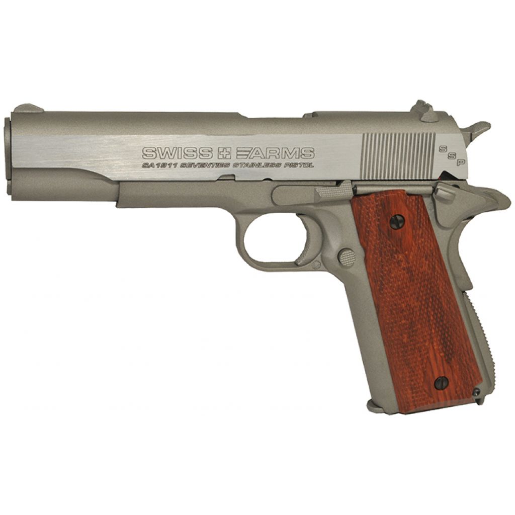 Swiss Arms P1911 4.5mm / .177 Co2 Blowback Pistol (Metal – Silver – Cybergun – 288509)