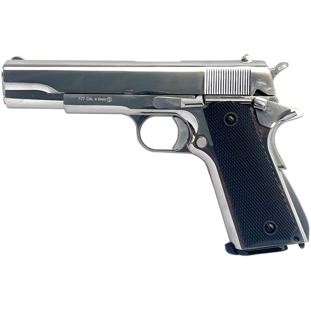 KLI 4.5mm/.177mm BB 1911 Classic Co2 Blowback Pistol (Full Metal – Silver – L45-210315-C)