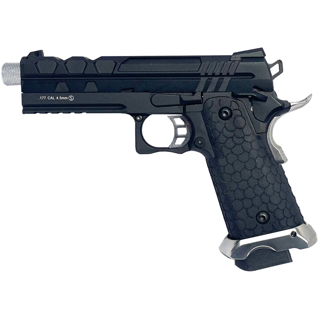 KLI 4.5mm/.177 BB Tartarus MKIV 5.1 Hi-Capa Co2 Blowback Pistol (Full Metal – Silver Barrel – L45-21064C-EXS)